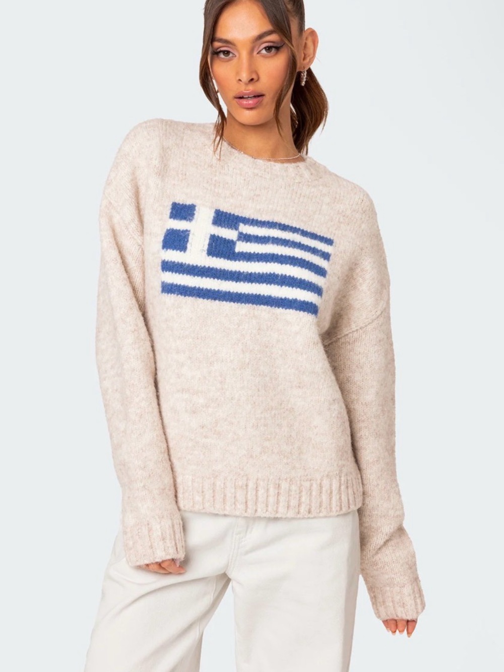 Edikted Oversized Cream Crewneck Chunky Knit Sweater